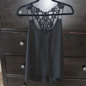 Black crocheted sheer tank top